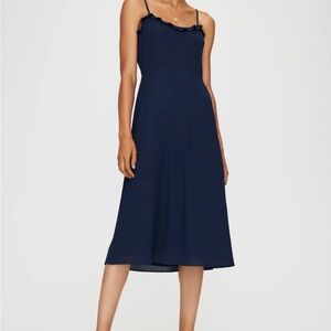 Wilfred Dark Blue Midi Smocked Dress, Size 2